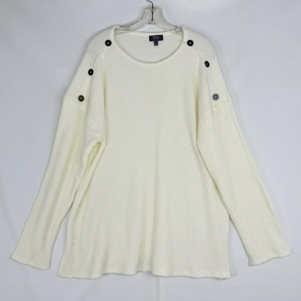 Ninety Clothing Co XL Ivory Knit Sweater Relaxed With Button Accents